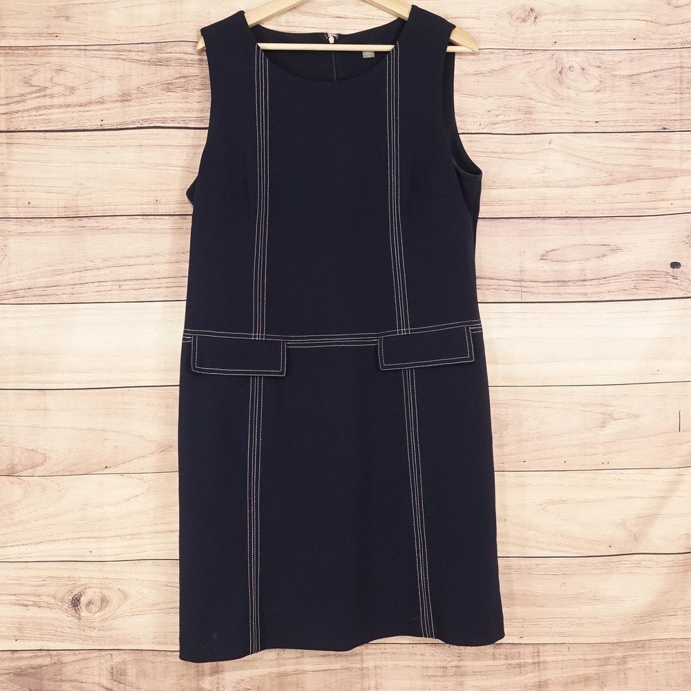 Tommy Hilfiger Dress Womens 14 Blue Sheath Contrast Stitch Knee Length Knit